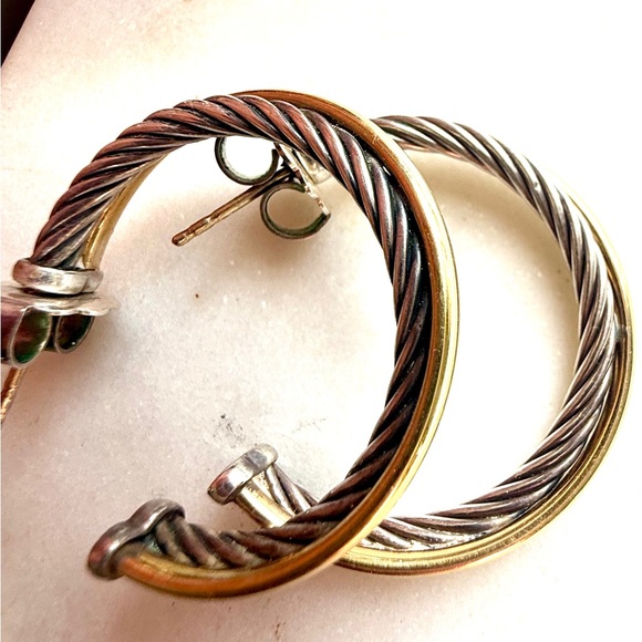 David Yurman Silver and Gold Hoop Earrings - Picture 3 of 3